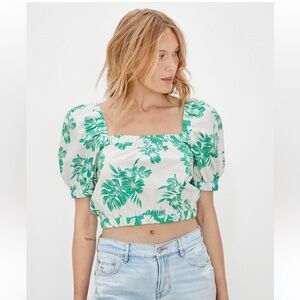 American Eagle Green Floral Crop Top